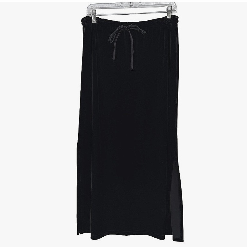 Worthington Velvet Straight Maxi Skirt Side Slits Drawstring Waist Classic Sz LP